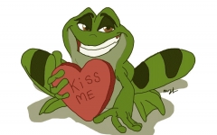 Frog holding a sign saying Kiss Me, making better love choices