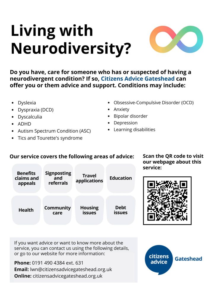 Living with Neurodiversity support at Citizens Advice Gateshead